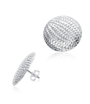 Textured Disc Circle Silver Ear Stud STS-5608